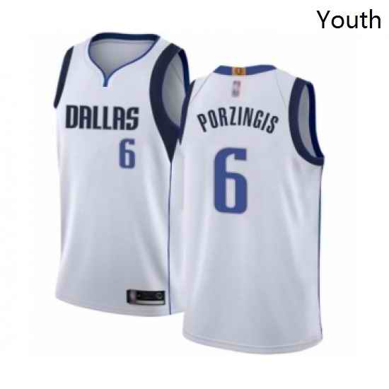 Youth Dallas Mavericks 6 Kristaps Porzingis Swingman White Basketball Jersey Association Edition